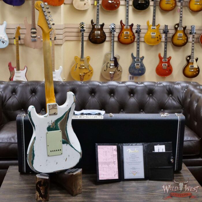 Fender Custom Shop Wild West White Lightning Stratocaster 2.0 Heavy Relic Maple Fingeboard 21 Frets British Racing Green - Image 10