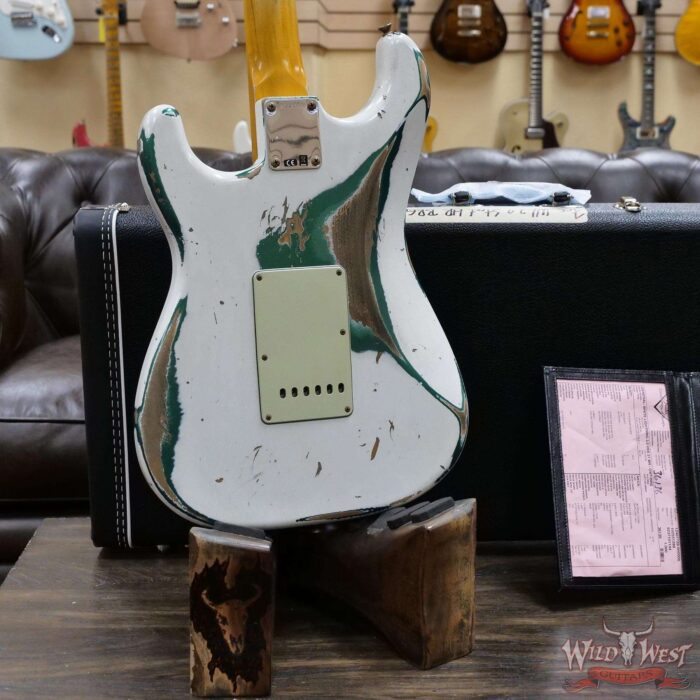 Fender Custom Shop Wild West White Lightning Stratocaster 2.0 Heavy Relic Maple Fingeboard 21 Frets British Racing Green - Image 12