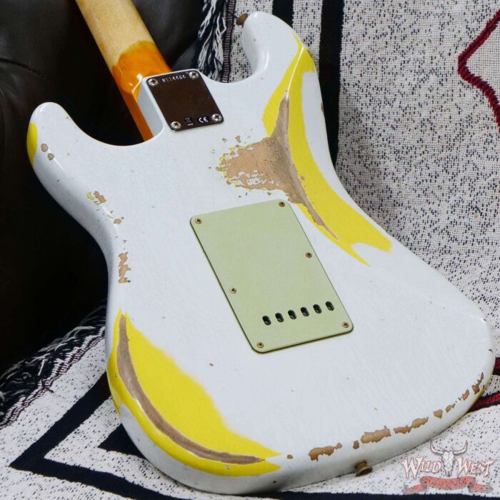 Fender Custom Shop Wild West White Lightning 2.0 Stratocaster HSS Rosewood Board 22 Frets Heavy Relic Graffiti Yellow - Image 12