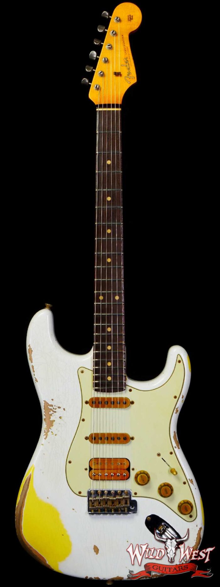 Fender Custom Shop Wild West White Lightning 2.0 Stratocaster HSS Rosewood Board 22 Frets Heavy Relic Graffiti Yellow - Image 1