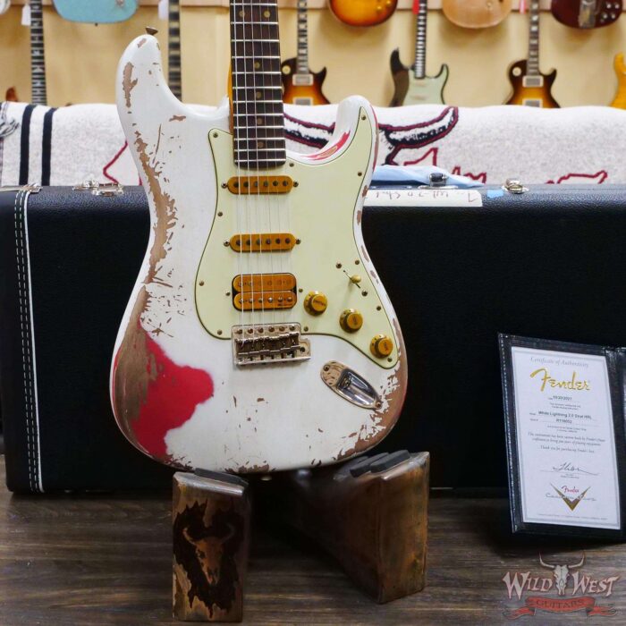 Fender Custom Shop Wild West White Lightning 2.0 Stratocaster HSS Rosewood Board 22 Frets Heavy Relic Fiesta Red - Image 8