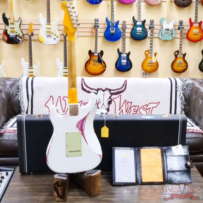 Fender Custom Shop Wild West White Lightning 2.0 Stratocaster HSS Maple Board 22 Frets Heavy Relic Pink Paisley - Image 10