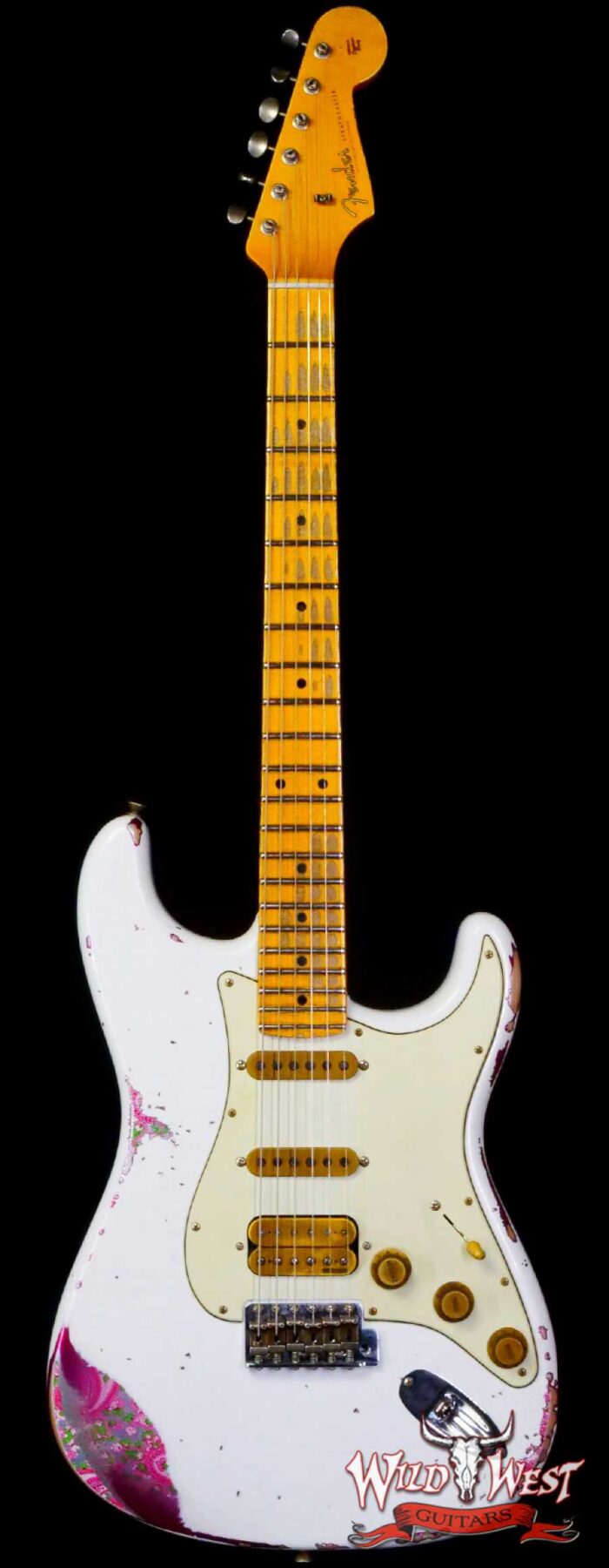 Fender Custom Shop Wild West White Lightning 2.0 Stratocaster HSS Maple Board 22 Frets Heavy Relic Pink Paisley - Image 1