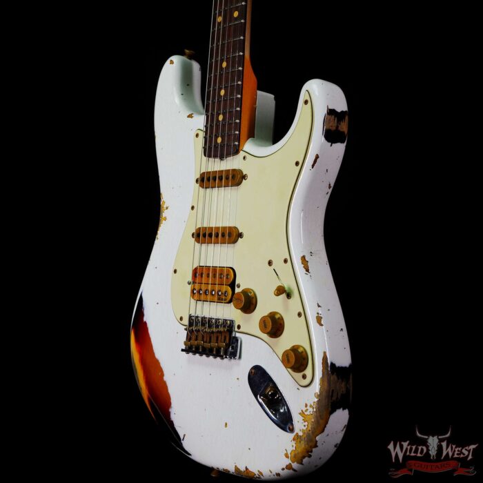 Fender Custom Shop Wild West White Lightning 2.0 Stratocaster HSS Rosewood Board 21 Frets Heavy Relic 3 Tone Sunburst - Image 2