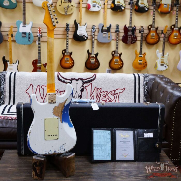 Fender Custom Shop Wild West White Lightning 2.0 Stratocaster HSS Rosewood Board 22 Frets Heavy Relic Lake Placid Blue - Image 9