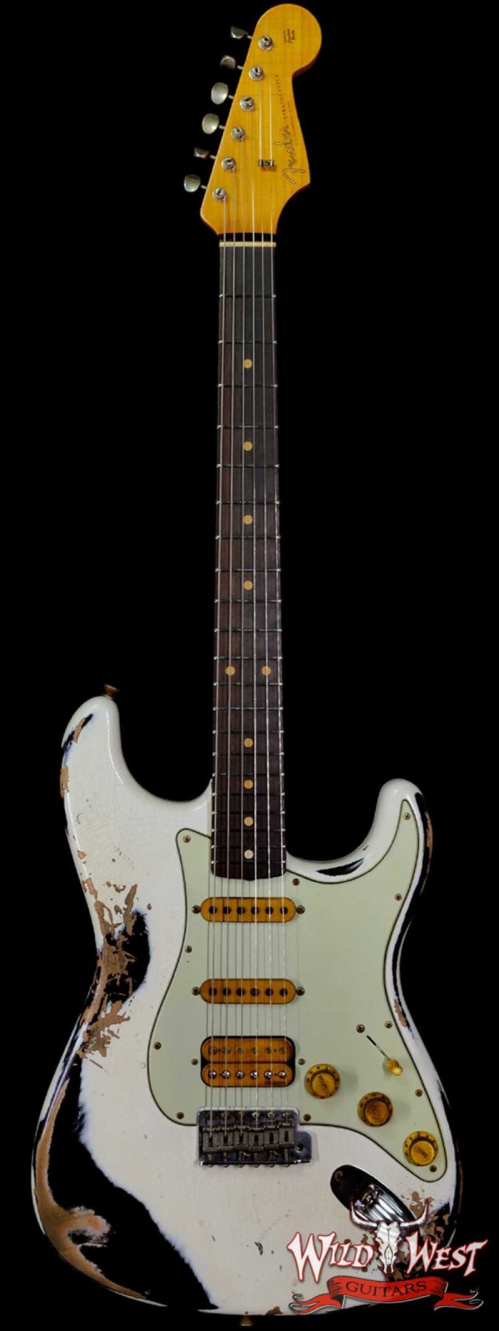 Fender Custom Shop Wild West White Lightning 2.0 Stratocaster HSS Heavy Relic Rosewood Board 21 Frets Black - Image 1