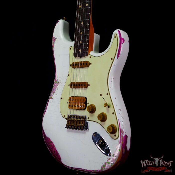 Fender Custom Shop Wild West White Lightning 2.0 Stratocaster HSS Rosewood Board 21 Frets Heavy Relic Pink Paisley - Image 2