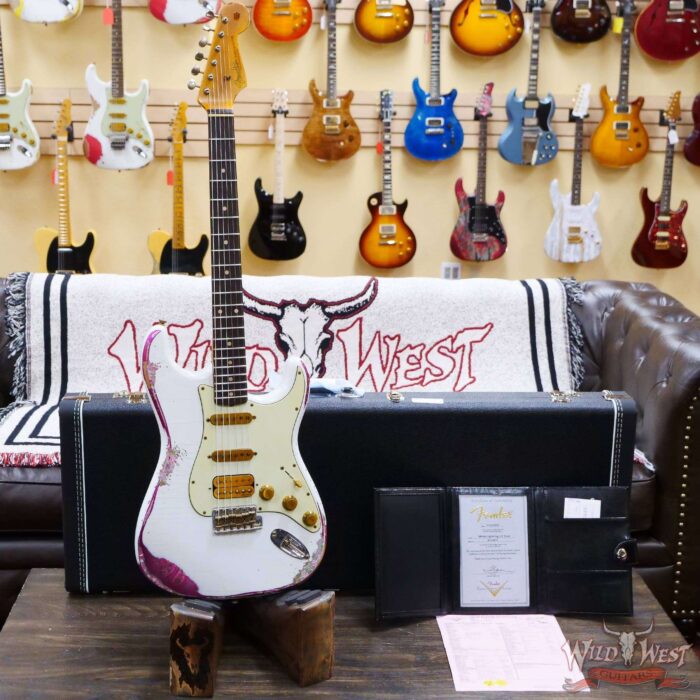 Fender Custom Shop Wild West White Lightning 2.0 Stratocaster HSS Rosewood Board 21 Frets Heavy Relic Pink Paisley - Image 6