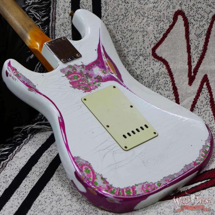 Fender Custom Shop Wild West White Lightning 2.0 Stratocaster HSS Rosewood Board 21 Frets Heavy Relic Pink Paisley - Image 11