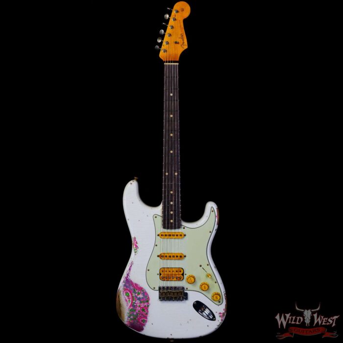 Fender Custom Shop Wild West White Lightning 2.0 Stratocaster HSS Rosewood Board 22 Frets Heavy Relic Pink Paisley - Image 3