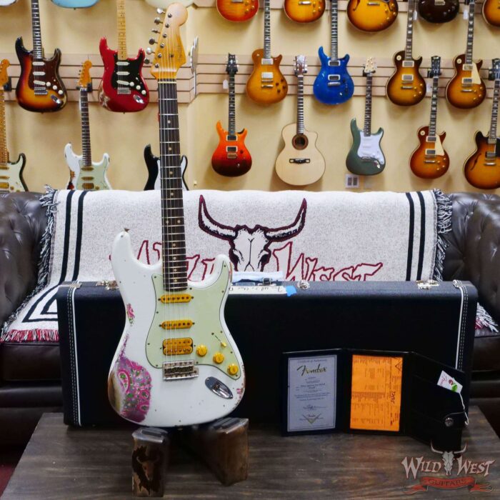 Fender Custom Shop Wild West White Lightning 2.0 Stratocaster HSS Rosewood Board 22 Frets Heavy Relic Pink Paisley - Image 6