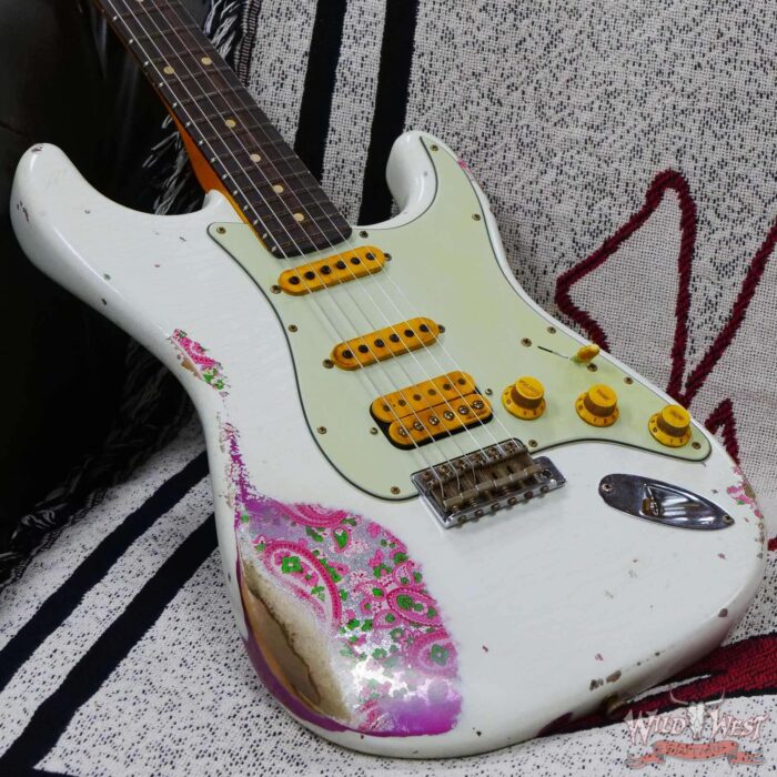 Fender Custom Shop Wild West White Lightning 2.0 Stratocaster HSS Rosewood Board 22 Frets Heavy Relic Pink Paisley - Image 8