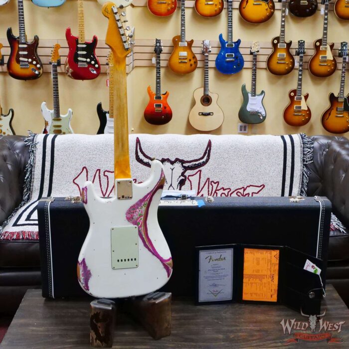 Fender Custom Shop Wild West White Lightning 2.0 Stratocaster HSS Rosewood Board 22 Frets Heavy Relic Pink Paisley - Image 9