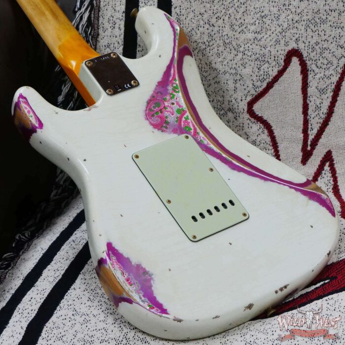 Fender Custom Shop Wild West White Lightning 2.0 Stratocaster HSS Rosewood Board 22 Frets Heavy Relic Pink Paisley - Image 11