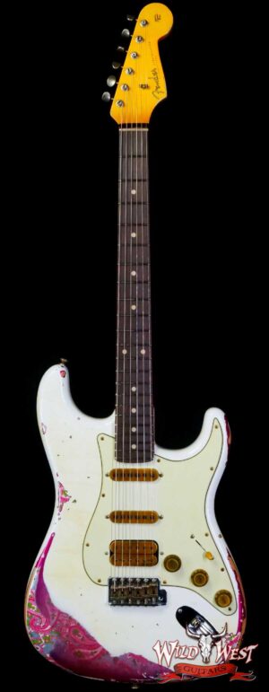Fender Custom Shop Wild West White Lightning 2.0 Stratocaster HSS Rosewood Board 22 Frets Heavy Relic Pink Paisley