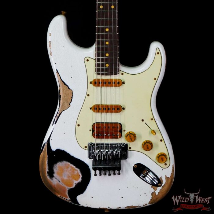 Fender Custom Shop Wild West White Lightning Stratocaster HSS Floyd Rose Rosewood Board 22 Frets Heavy Relic Black - Image 2