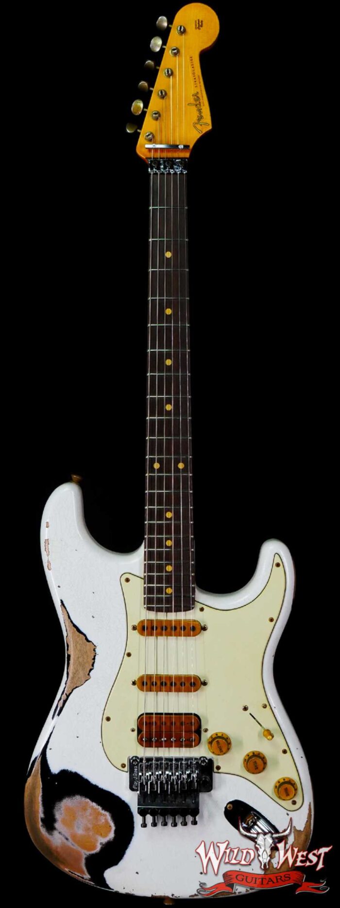 Fender Custom Shop Wild West White Lightning Stratocaster HSS Floyd Rose Rosewood Board 22 Frets Heavy Relic Black - Image 1