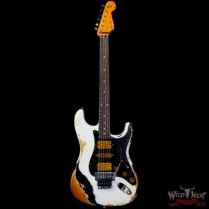 Fender Custom Shop Wild West White Lightning Stratocaster HSH Floyd Rose Rosewood Board Black Pickguard Heavy Relic Olympic White over Black - Image 3