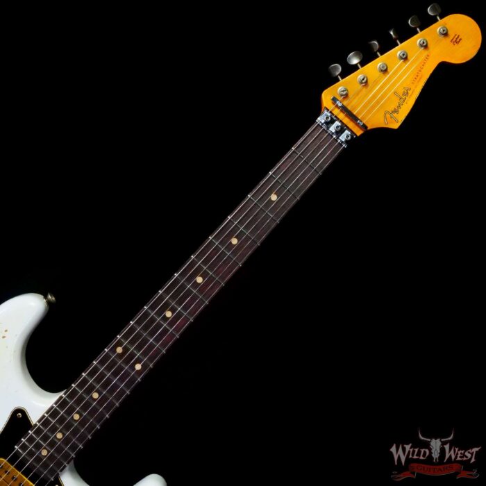 Fender Custom Shop Wild West White Lightning Stratocaster HSH Floyd Rose Rosewood Board Black Pickguard Heavy Relic Olympic White over Black - Image 4