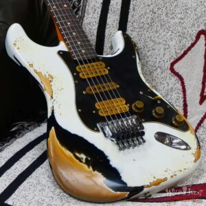 Fender Custom Shop Wild West White Lightning Stratocaster HSH Floyd Rose Rosewood Board Black Pickguard Heavy Relic Olympic White over Black - Image 8