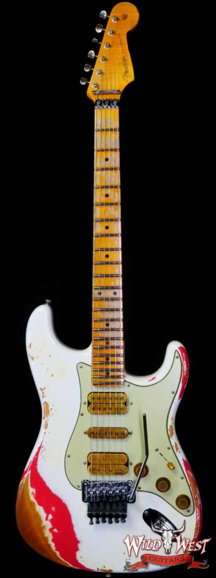 Fender Custom Shop Wild West White Lightning Stratocaster HSH Floyd Rose Maple Board 22 Frets Heavy Relic Fiesta Red