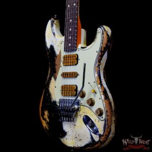 Fender Custom Shop Wild West White Lightning Stratocaster HSH Floyd Rose Rosewood Board Heavy Relic Olympic White over Black - Image 2
