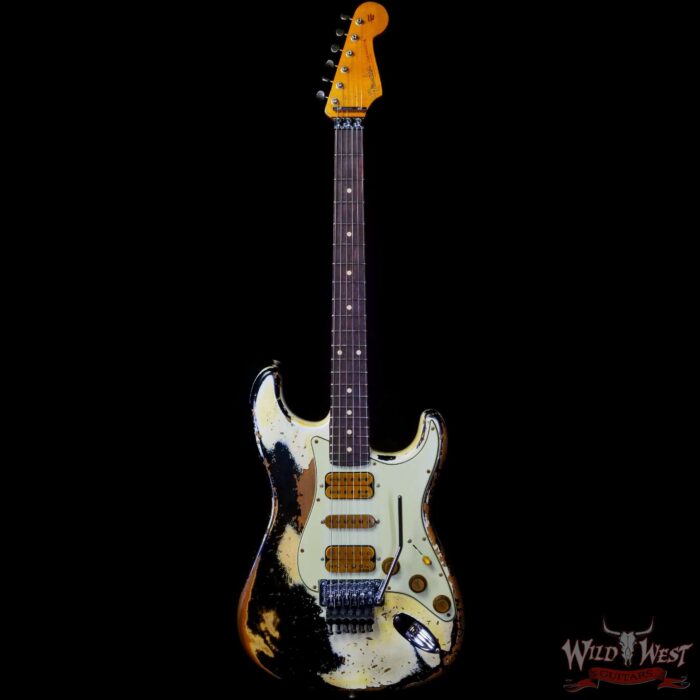 Fender Custom Shop Wild West White Lightning Stratocaster HSH Floyd Rose Rosewood Board Heavy Relic Olympic White over Black - Image 3