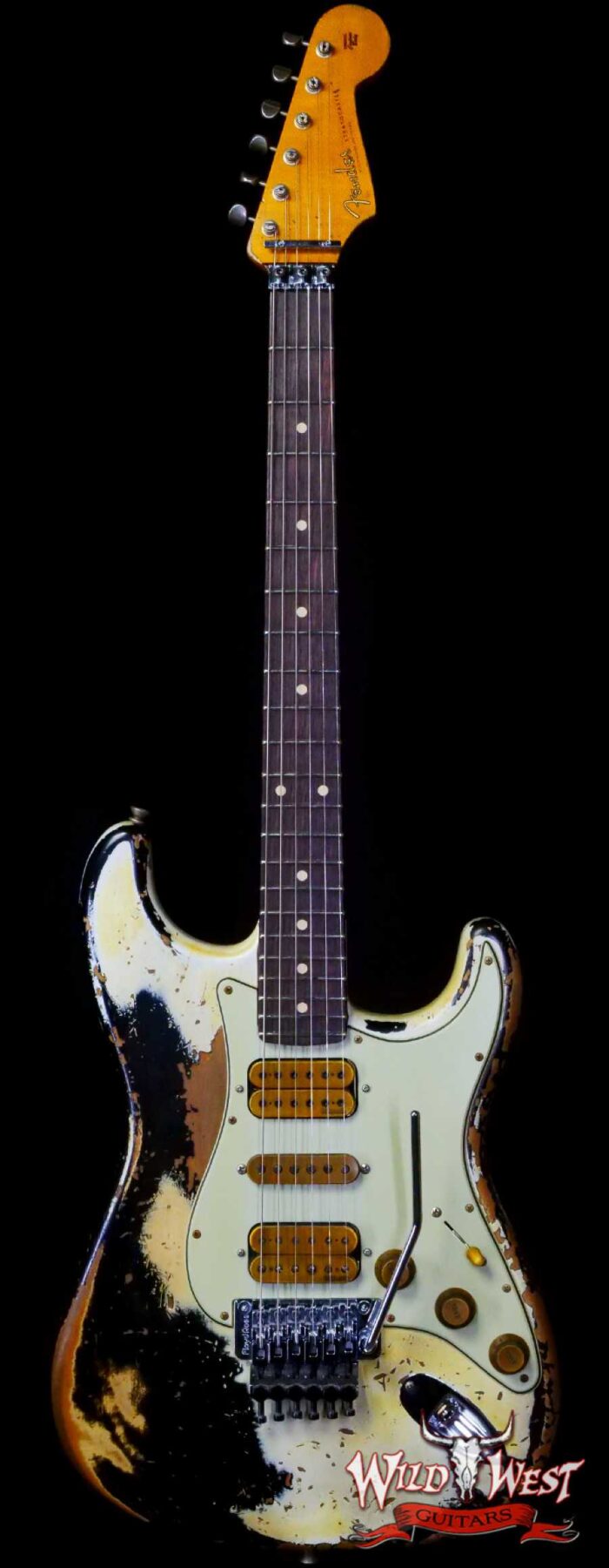 Fender Custom Shop Wild West White Lightning Stratocaster HSH Floyd Rose Rosewood Board Heavy Relic Olympic White over Black - Image 1