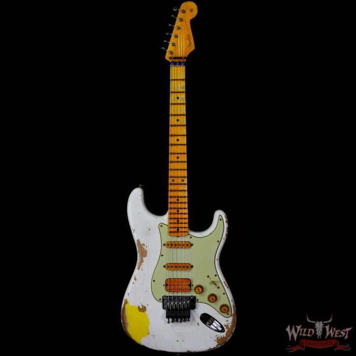 Fender Custom Shop Wild West White Lightning Stratocaster HSS Floyd Rose Maple Board 21 Frets Heavy Relic Graffiti Yellow - Image 3
