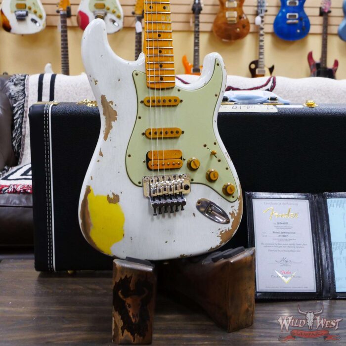 Fender Custom Shop Wild West White Lightning Stratocaster HSS Floyd Rose Maple Board 21 Frets Heavy Relic Graffiti Yellow - Image 8