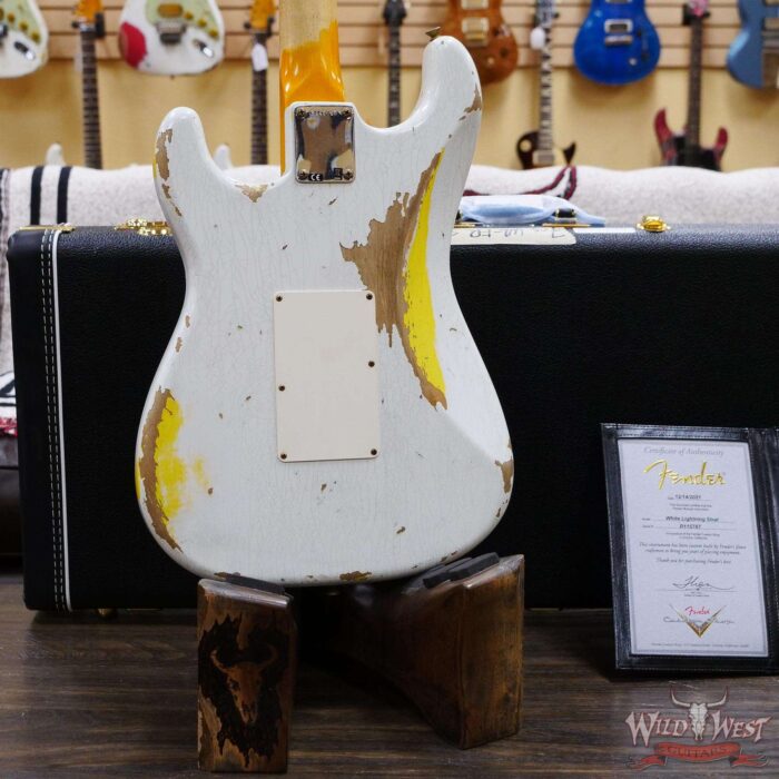 Fender Custom Shop Wild West White Lightning Stratocaster HSS Floyd Rose Maple Board 21 Frets Heavy Relic Graffiti Yellow - Image 11