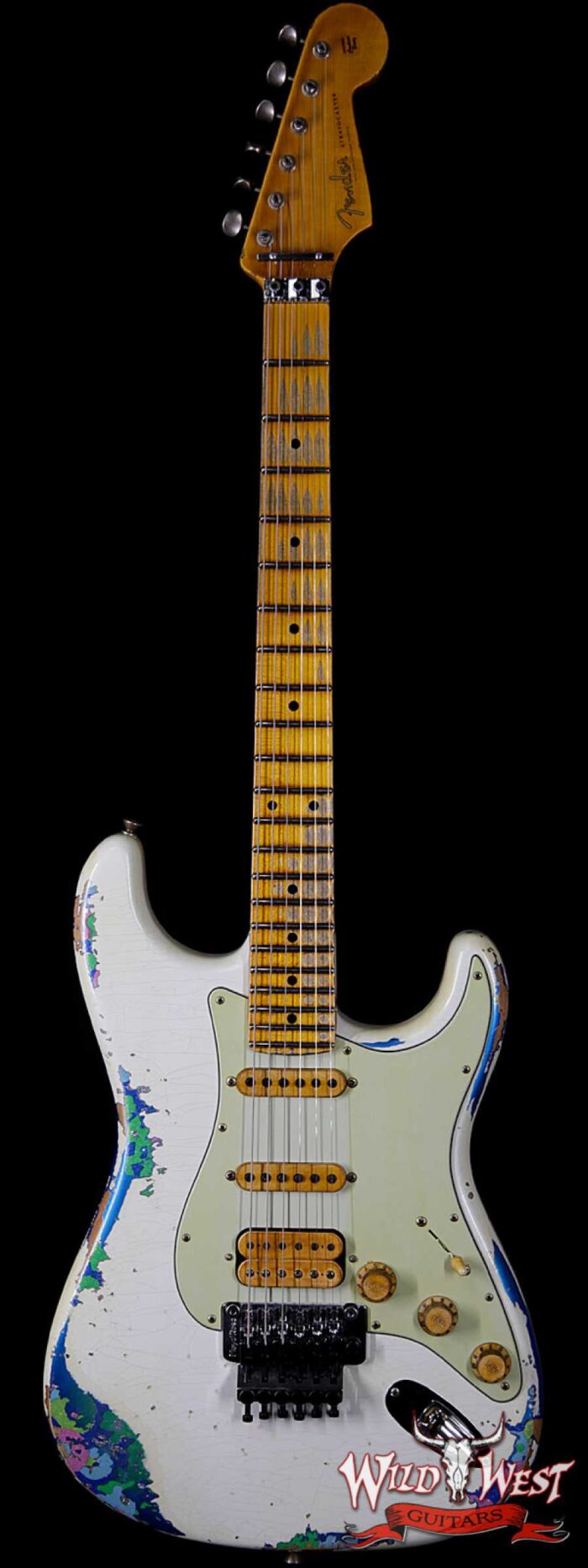 Fender Custom Shop White Lightning Stratocaster HSS Floyd Rose Heavy Relic Maple Neck 22 Frets Blue Flower - Image 1