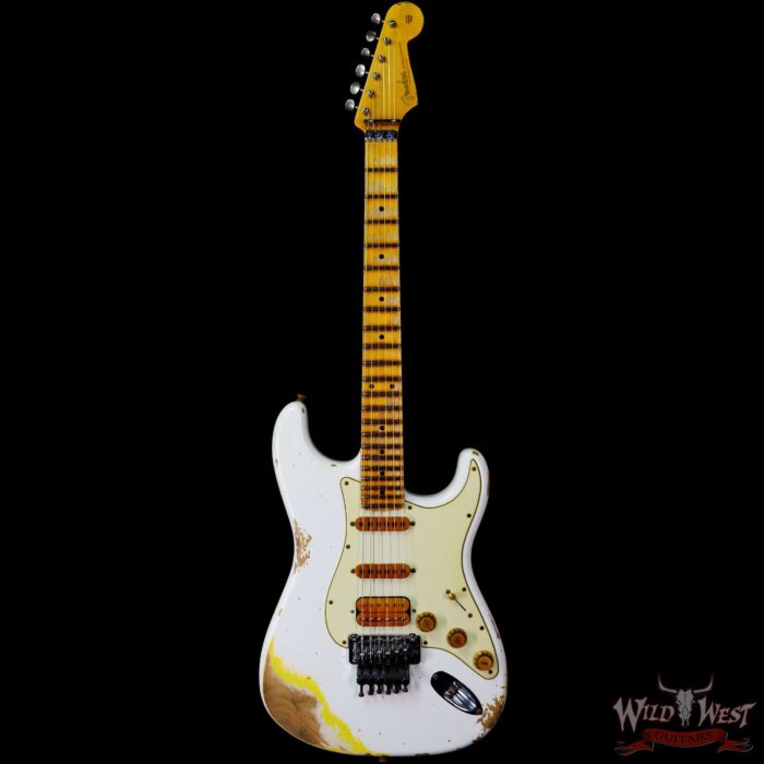 Fender Custom Shop Wild West White Lightning Stratocaster HSS Floyd Rose Maple Board 22 Frets Heavy Relic Graffiti Yellow - Image 3