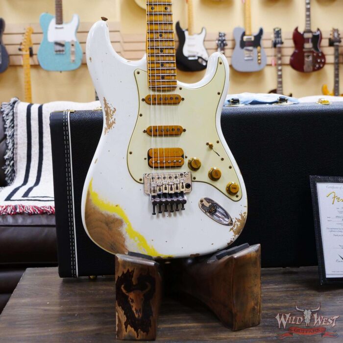 Fender Custom Shop Wild West White Lightning Stratocaster HSS Floyd Rose Maple Board 22 Frets Heavy Relic Graffiti Yellow - Image 8