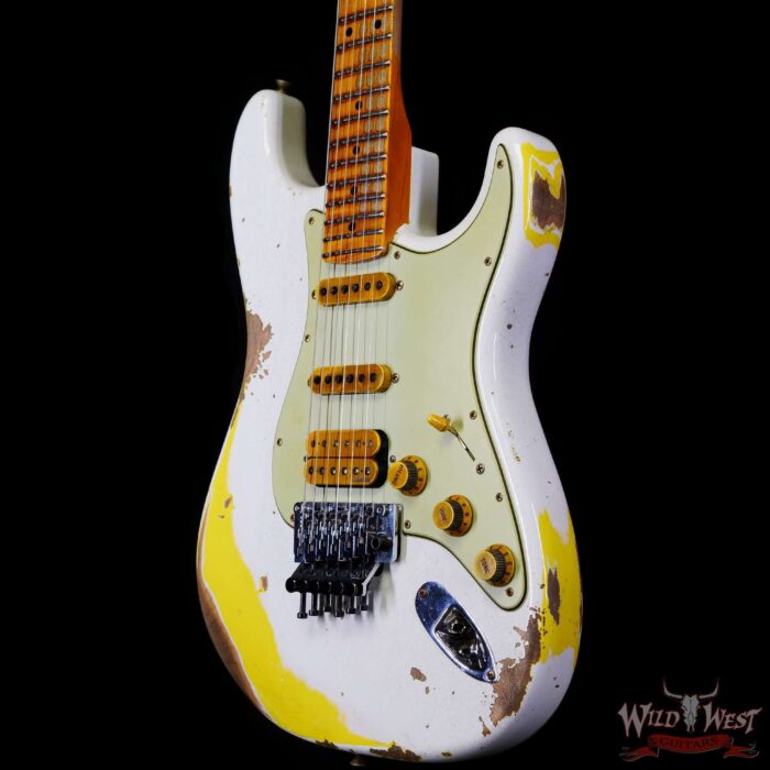 Fender Custom Shop Wild West White Lightning Stratocaster HSS Floyd Rose Maple Board 22 Frets Heavy Relic Graffiti Yellow - Image 2