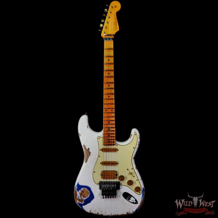 Fender Custom Shop Wild West White Lightning Stratocaster HSS Floyd Rose Maple Board 22 Frets Heavy Relic Lake Placid Blue - Image 3