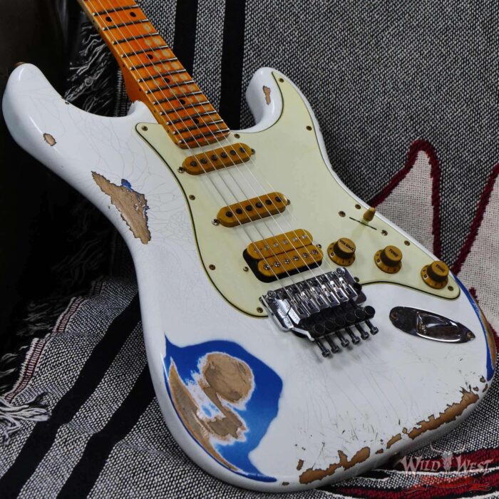 Fender Custom Shop Wild West White Lightning Stratocaster HSS Floyd Rose Maple Board 22 Frets Heavy Relic Lake Placid Blue - Image 8