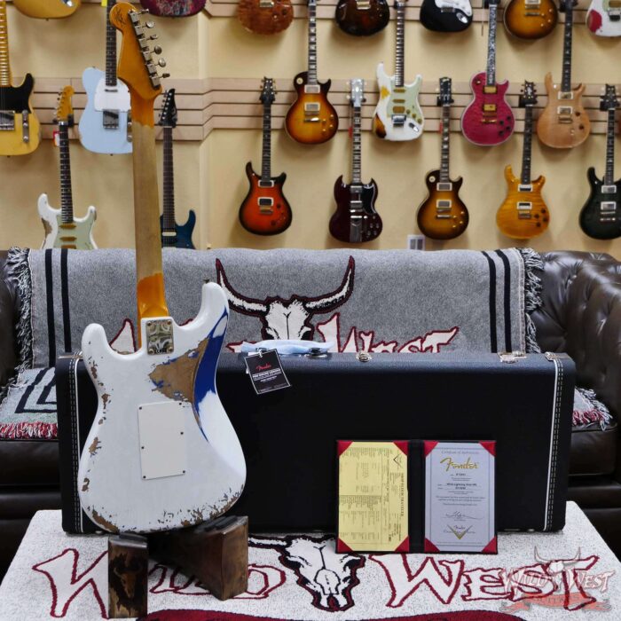 Fender Custom Shop Wild West White Lightning Stratocaster HSS Floyd Rose Maple Board 22 Frets Heavy Relic Lake Placid Blue - Image 9