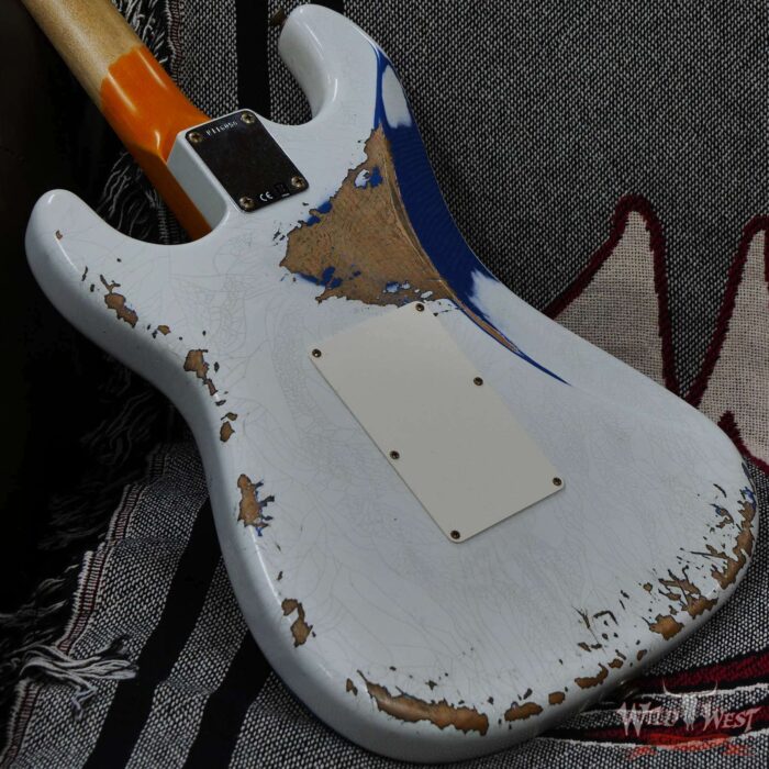 Fender Custom Shop Wild West White Lightning Stratocaster HSS Floyd Rose Maple Board 22 Frets Heavy Relic Lake Placid Blue - Image 11