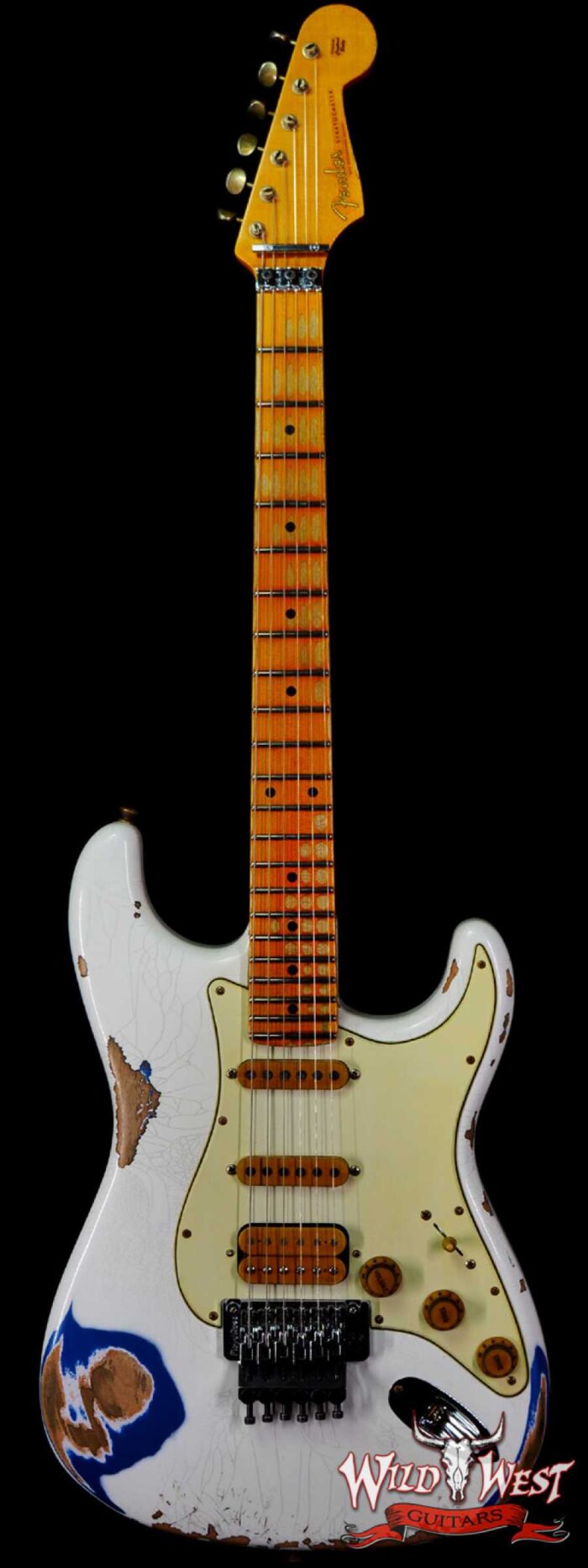 Fender Custom Shop Wild West White Lightning Stratocaster HSS Floyd Rose Maple Board 22 Frets Heavy Relic Lake Placid Blue - Image 1