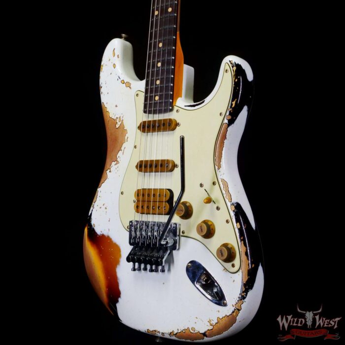 Fender Custom Shop Wild West White Lightning Stratocaster HSS Floyd Rose Rosewood Board 22 Frets Heavy Relic 3 Tone Sunburst - Image 2