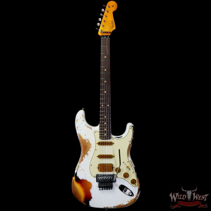 Fender Custom Shop Wild West White Lightning Stratocaster HSS Floyd Rose Rosewood Board 22 Frets Heavy Relic 3 Tone Sunburst - Image 3