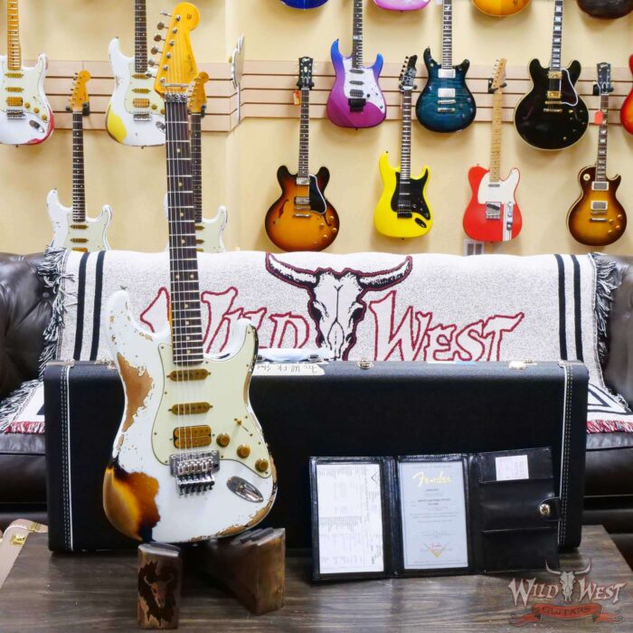 Fender Custom Shop Wild West White Lightning Stratocaster HSS Floyd Rose Rosewood Board 22 Frets Heavy Relic 3 Tone Sunburst - Image 6
