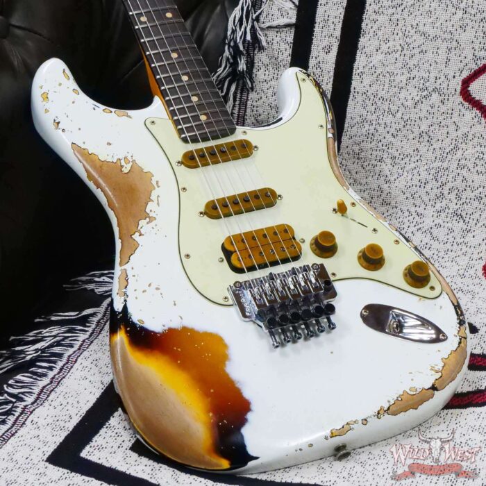 Fender Custom Shop Wild West White Lightning Stratocaster HSS Floyd Rose Rosewood Board 22 Frets Heavy Relic 3 Tone Sunburst - Image 8