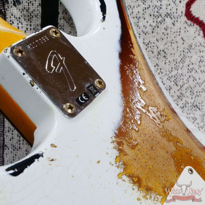 Fender Custom Shop Wild West White Lightning Stratocaster HSS Floyd Rose Rosewood Board 22 Frets Heavy Relic 3 Tone Sunburst - Image 13