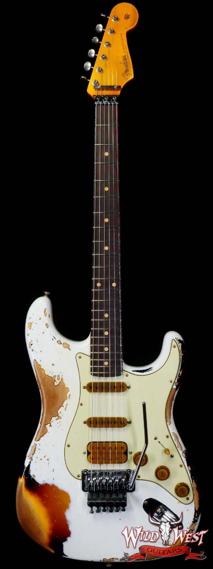 Fender Custom Shop Wild West White Lightning Stratocaster HSS Floyd Rose Rosewood Board 22 Frets Heavy Relic 3 Tone Sunburst - Image 1