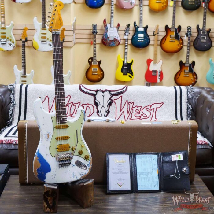 Fender Custom Shop Wild West White Lightning Stratocaster HSS Floyd Rose Rosewood Fingerboard 22 Frets Heavy Relic Lake Placid Blue - Image 6