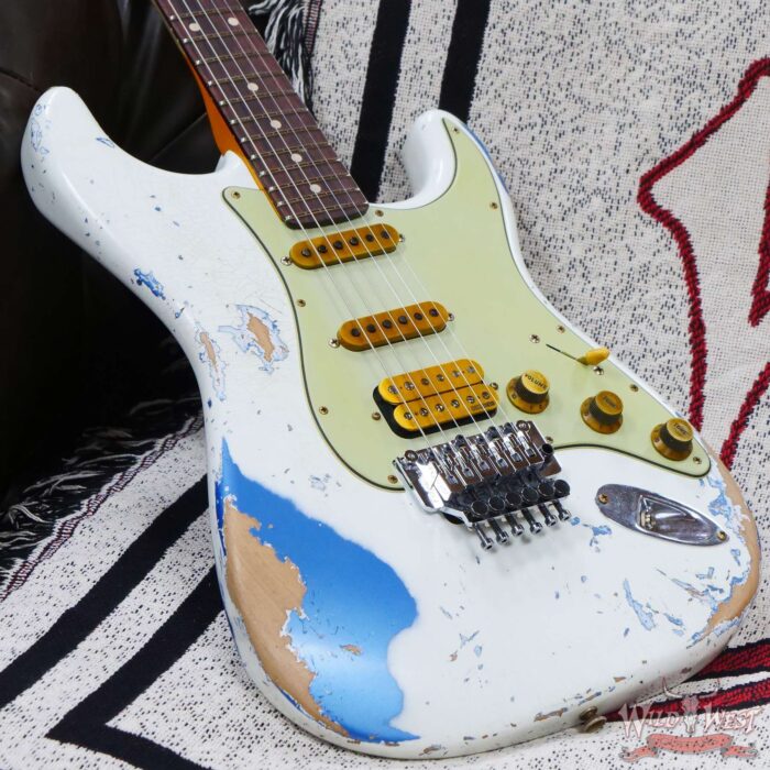 Fender Custom Shop Wild West White Lightning Stratocaster HSS Floyd Rose Rosewood Fingerboard 22 Frets Heavy Relic Lake Placid Blue - Image 8