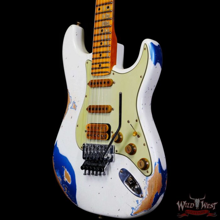 Fender Custom Shop Wild West White Lightning Stratocaster HSS Floyd Rose Maple Board 22 Frets Heavy Relic Lake Placid Blue - Image 2