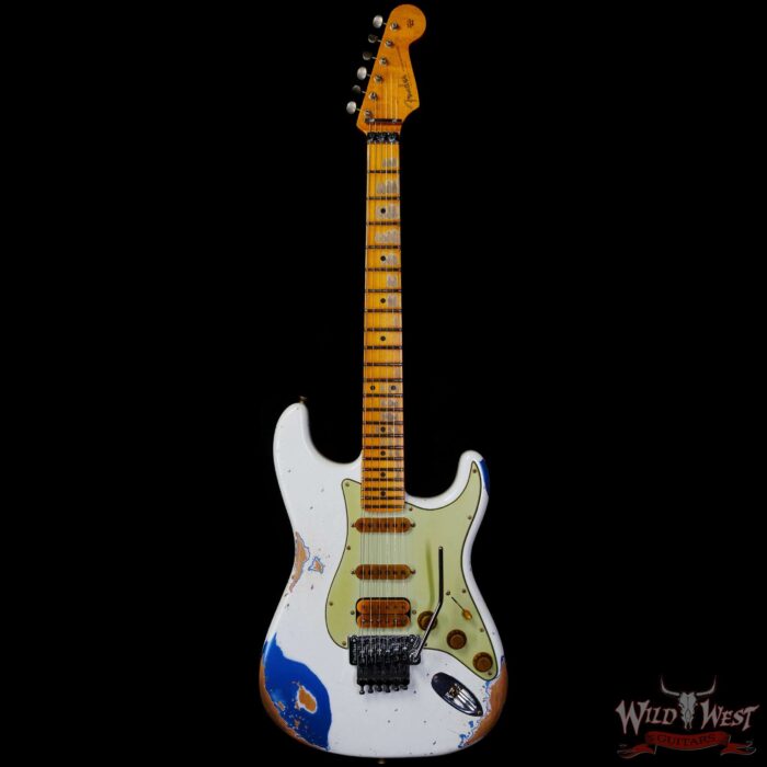 Fender Custom Shop Wild West White Lightning Stratocaster HSS Floyd Rose Maple Board 22 Frets Heavy Relic Lake Placid Blue - Image 3